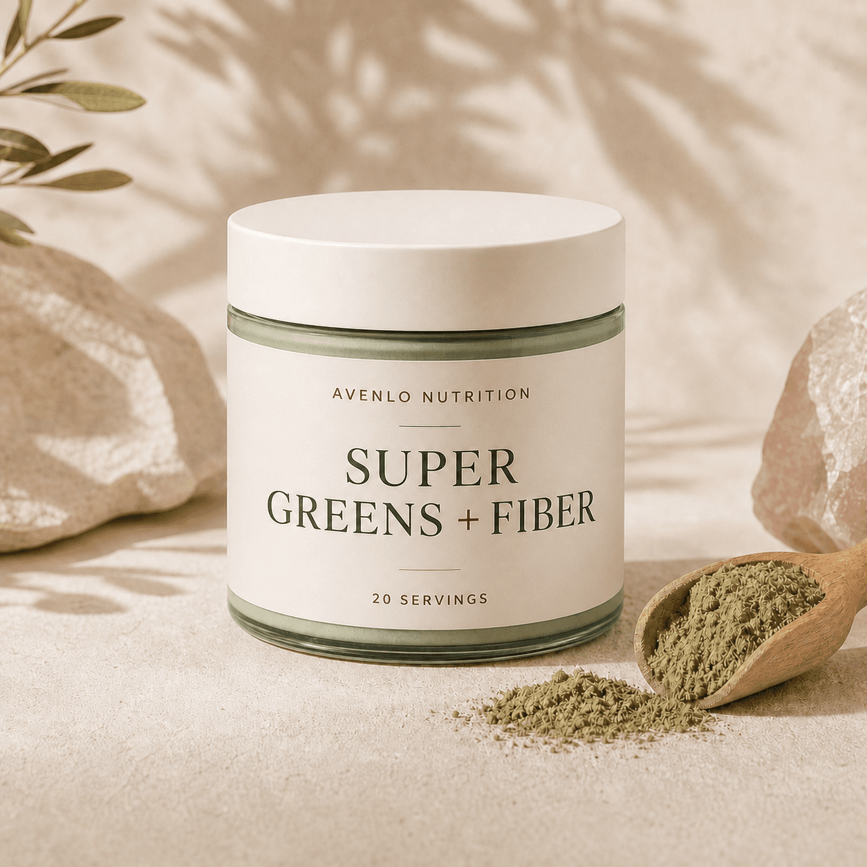 Synthetic product concept render of Super Greens + Fiber